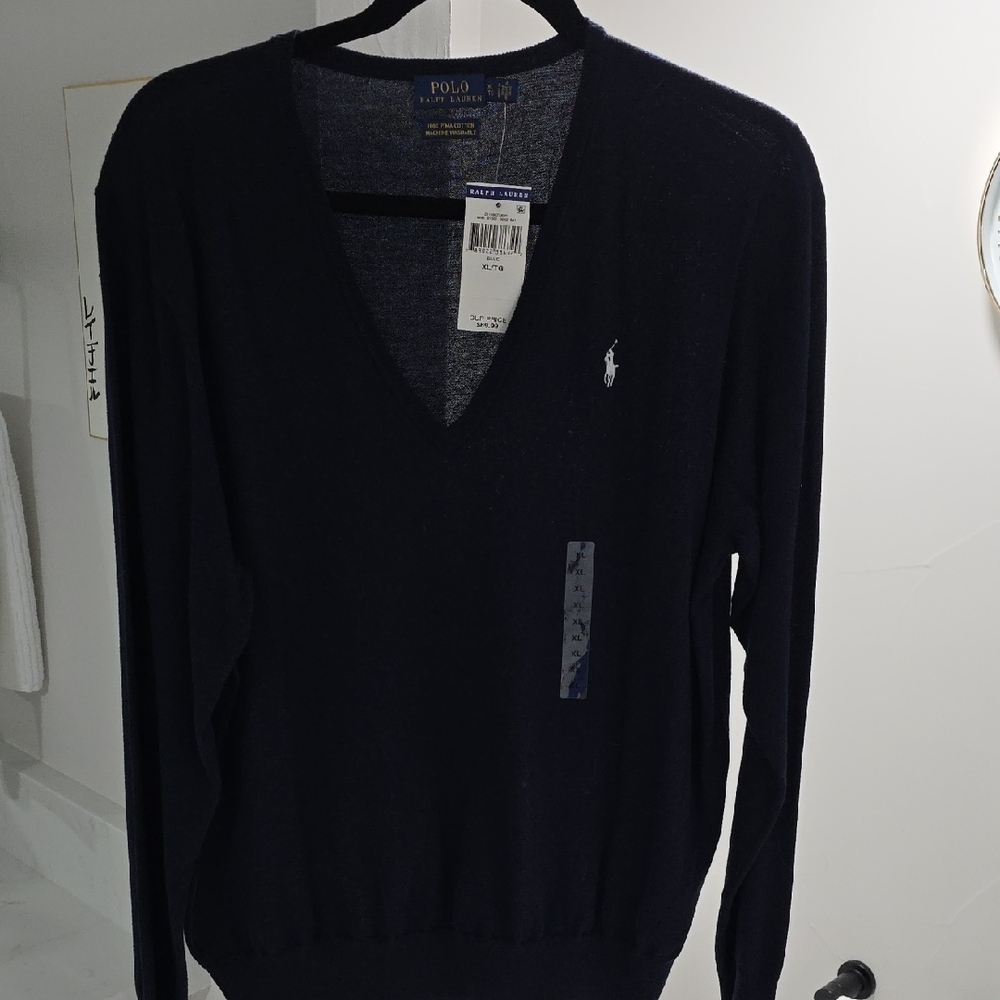 Polo by Ralph Lauren Men's Dark Blue V-Neck Sweater